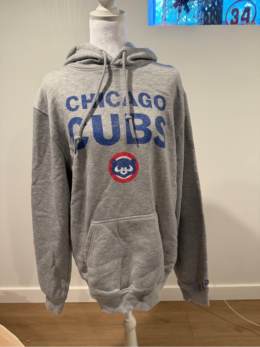 New Era Gray Chicago Cubs Hooded Sweatshirt with Blue & Red Logo